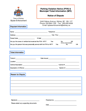Parking Violation Notice Dispute Form