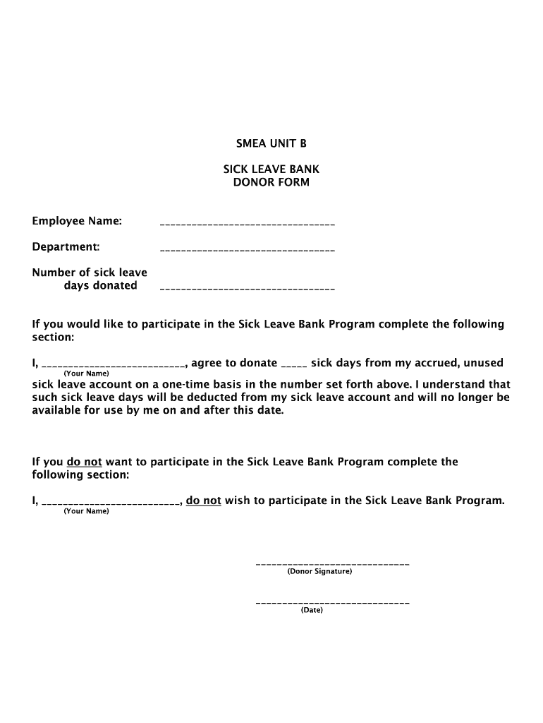 Fillable Online somervillema Sick Leave Bank Donor Form somervillema