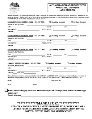 Authorization Agreement for Automatic Deposits