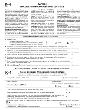 Kansas K-4 Employee’s Withholding Allowance Certificate