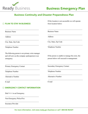 Business Emergency Plan Template