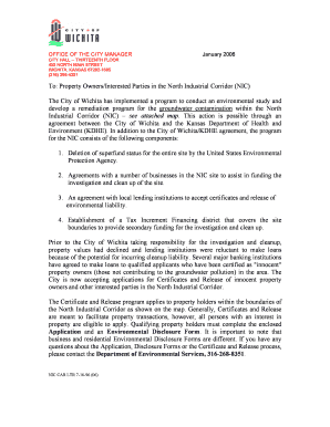 Certificate and release application form north industrial corridor - wichita