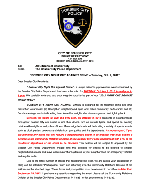 Bossier City Night Out Against Crime Participation Form