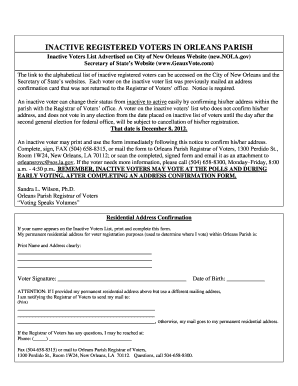 Louisiana Voter Address Confirmation Form