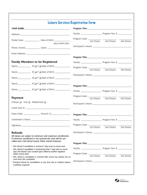 Leisure Services Registration Form