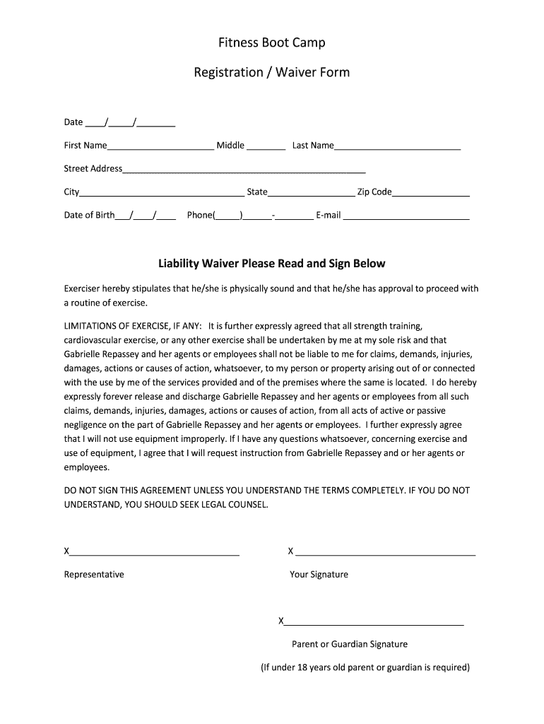 Boot Camp Waiver Form Template Fill Online Printable Fillable Blank Pdffiller