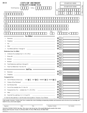 City of Detroit Utility Users Tax Form D-U1