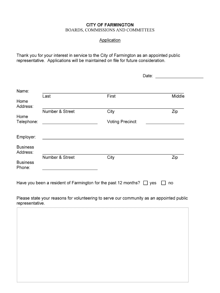 CITY OF FARMINGTON BOARDS, COMMISSIONS AND COMMITTEES Application Preview on Page 1