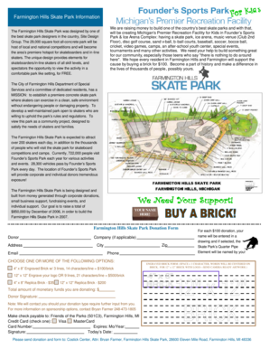 Farmington Hills Skate Park Donation Form