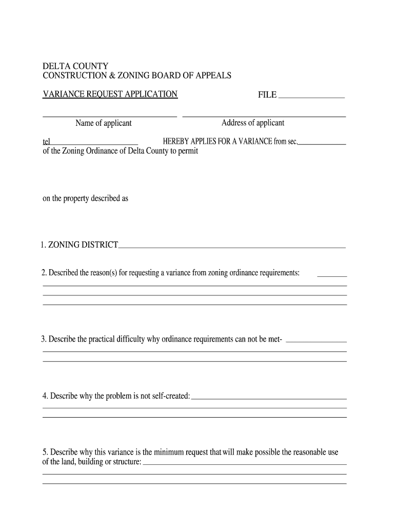 VARIANCE REQUEST APPLICATION Preview on Page 1