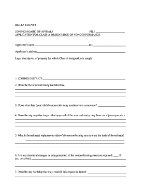 APPLICATION FOR CLASS A DESIGNATION OF NONCONFORMANCE
