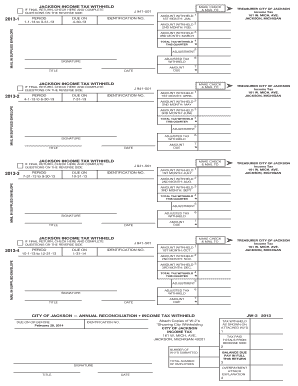 Form 941-501 Quarterly 2013 - City of Jackson, Michigan - cityofjackson