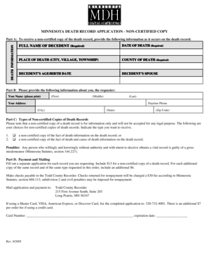 Minnesota Death Record Application