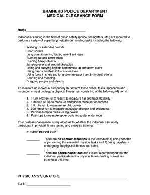 BRAINERD POLICE DEPARTMENT MEDICAL CLEARANCE FORM