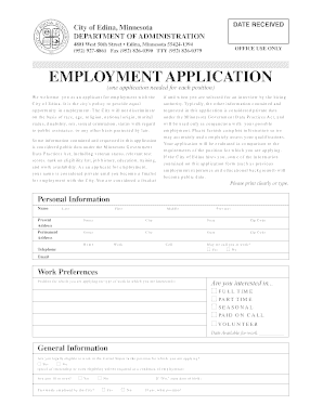 City of Edina Employment Application