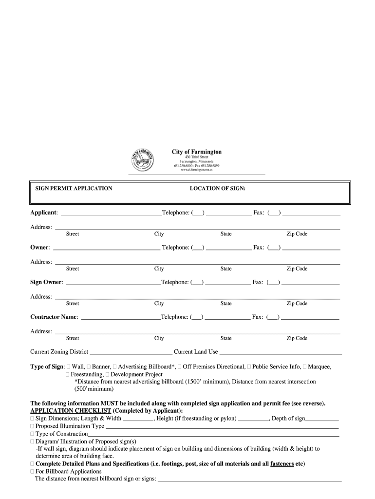 SIGN PERMIT APPLICATION Preview on Page 1