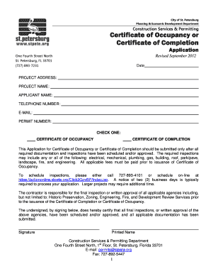 Certificate of Occupancy Application