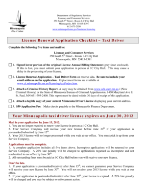 Taxi Driver License Renewal Application