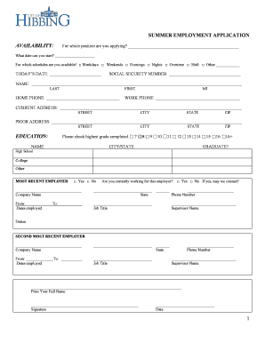 Summer Employment Application
