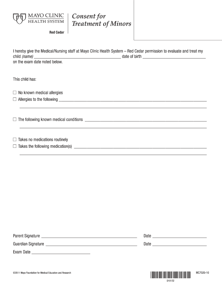 Consent Form for the Treatment of Minors - Mayo Clinic Health System Preview on Page 1