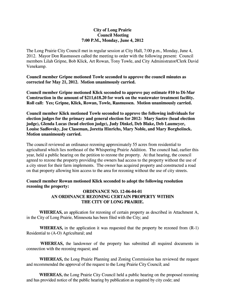 June 4 2012 Council mintues - Long Prairie Preview on Page 1