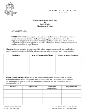 Parole board letter example - Sample Supplemental Application Form - League of Minnesota Cities - lmc