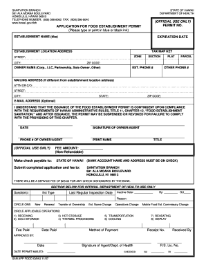 Hawaii Food Establishment Permit Application
