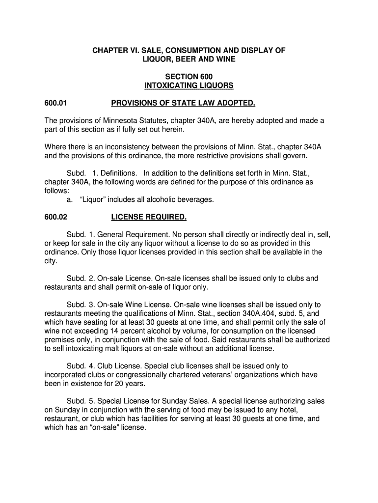 CHAPTER VI SALE, CONSUMPTION AND - city of tonka bay Preview on Page 1