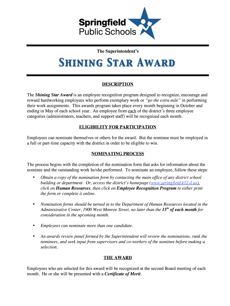 The Superintendent s Shining Star Award Preview on Page 1
