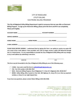 Ridgeland Utility Billing Electronic Program Form