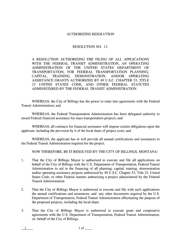 AUTHORIZING RESOLUTION Preview on Page 1