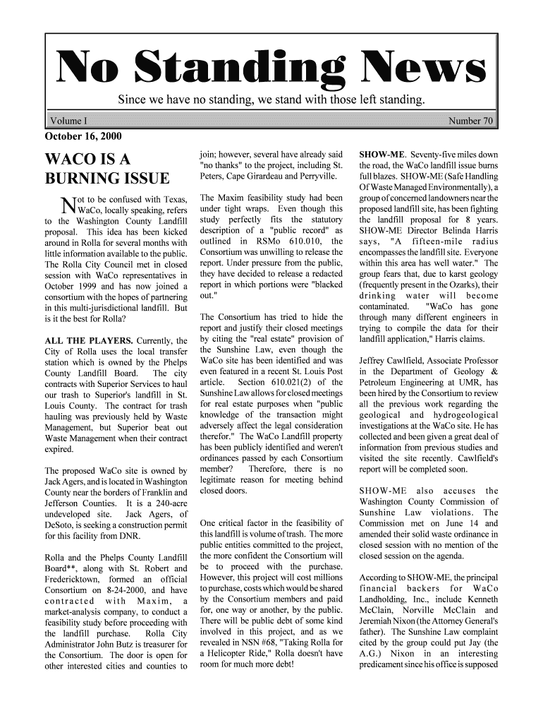 No Standing News Since we have no standing, we stand with those left standing Preview on Page 1