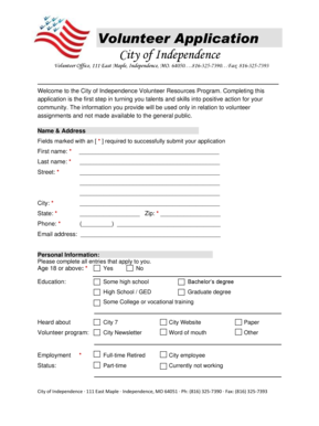 City of Independence Volunteer Application
