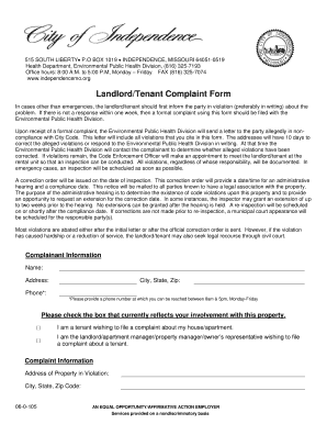 Landlord/Tenant Complaint Form