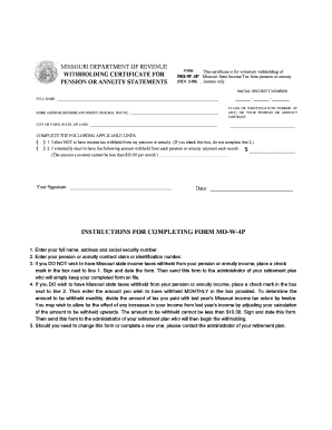 Missouri Withholding Certificate Form MO-W-4P