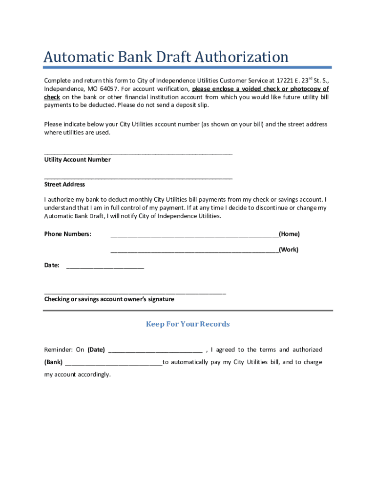 Automatic Bank Draft Authorization Preview on Page 1