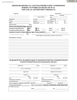 Missouri Right of Way Work Permit