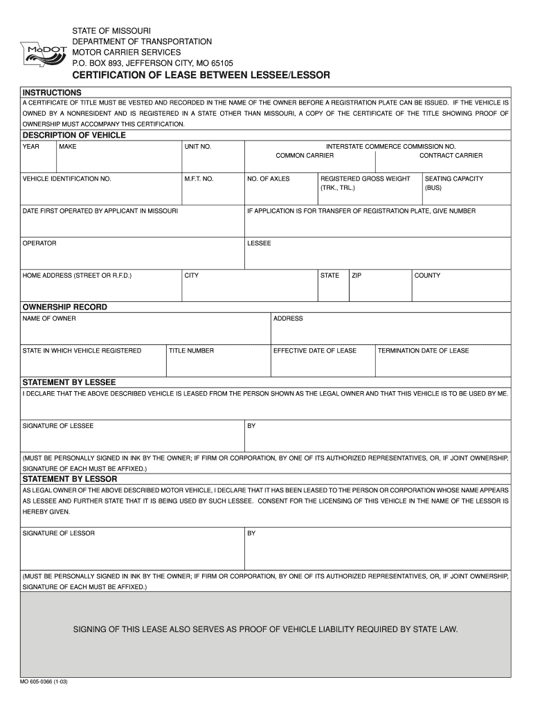 2003 2026 Form MO DOT MO 605 0366 Blank Fillable Template Fill Out 