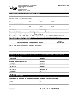 Missouri Vendor Data Form