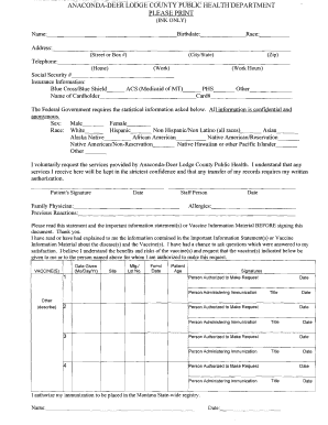 Anaconda-Deer Lodge County Public Health Vaccination Form