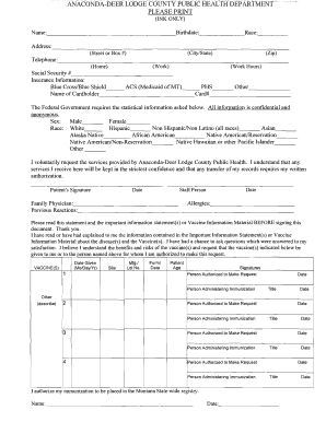 Anaconda-Deer Lodge County Public Health Vaccine Consent Form