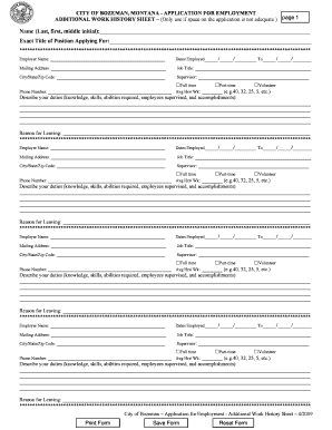 City of Bozeman Employment Application