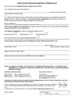 Nebraska Absentee Voter Ballot Application