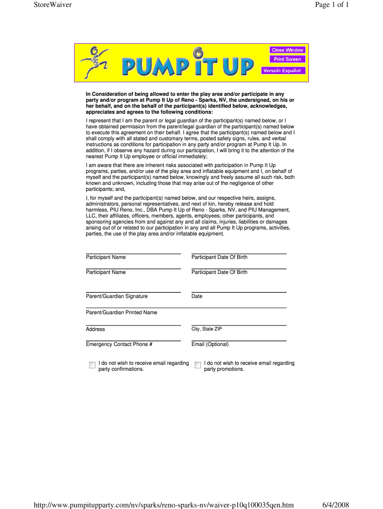 Pump It Up Waiver Fill Online, Printable, Fillable, Blank pdfFiller