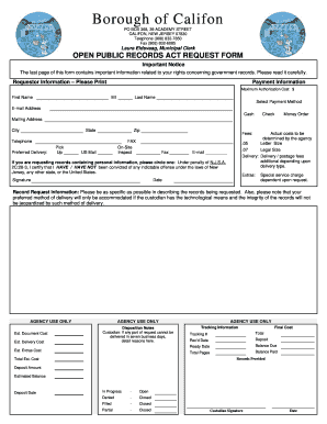 New Jersey Open Public Records Act Request Form
