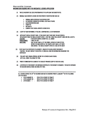 New Jersey Mercantile License Application