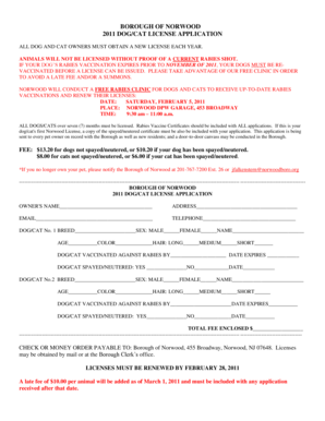 2011 Norwood Dog/Cat License Application