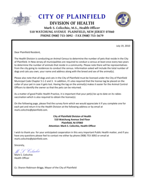 City of Plainfield 2010 Animal Census