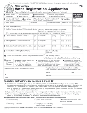 New Jersey Voter Registration Application