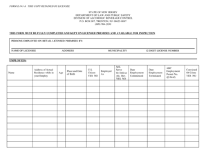 New Jersey Employee Alcohol License Form